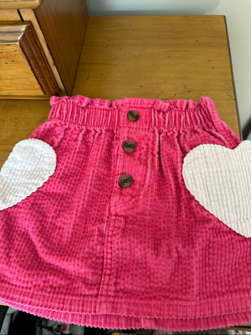 Old Navy Bright Pink Corduroy Skirt with White Heart Pockets